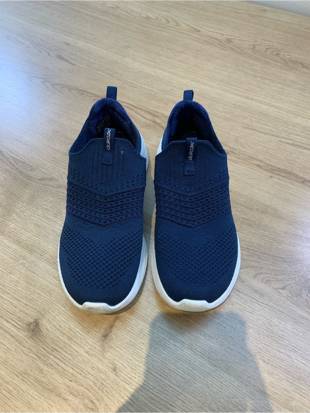 Skechers Air-Cooled Memory Foam Slip-On Navy Blue Knit Sneakers
